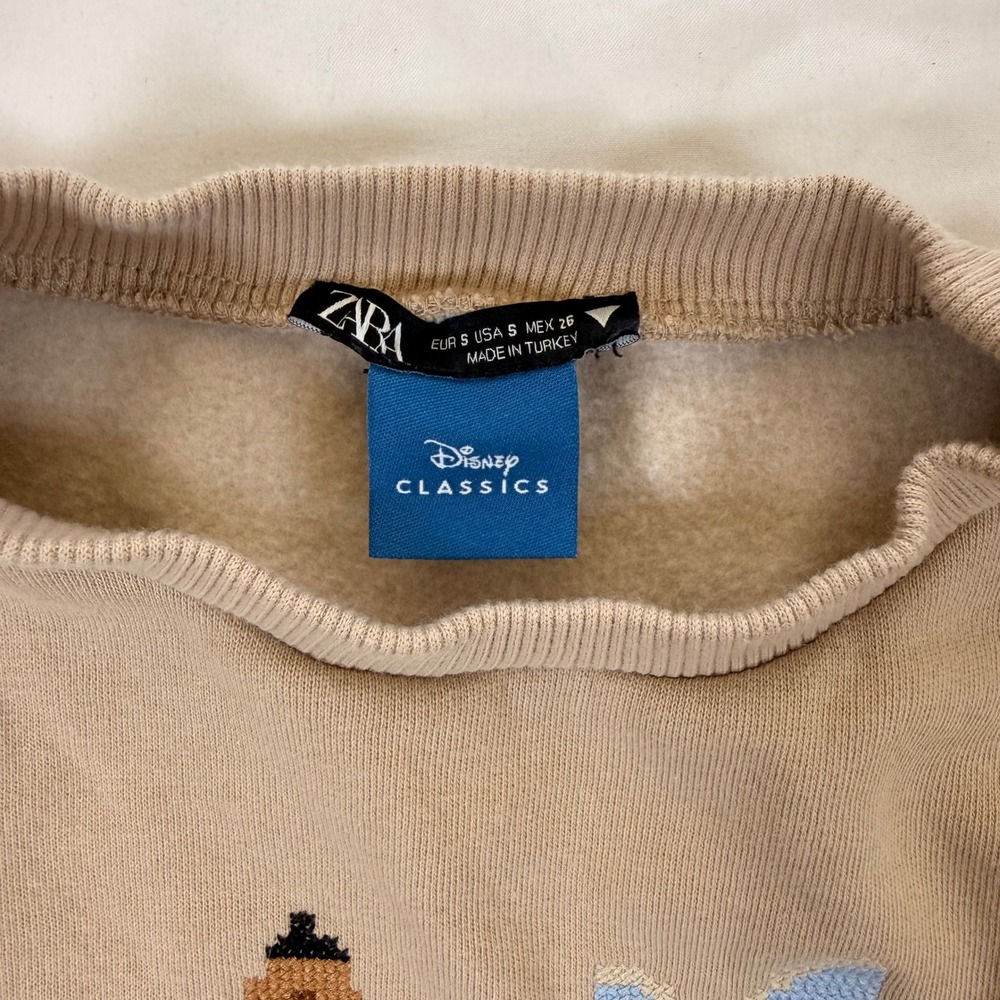 Zara Disney Classics Bambi Sweatshirt Tan Cropped Ribbed Waistband‎ Women Small - Picture 4 of 8